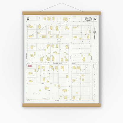 Old map wall art mockup — magnetic wood frame on white wall — Sanborn Fire Insurance Map from Stryker, Williams County, Ohio (1930), Sheet #0005