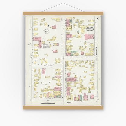Old map wall art mockup — magnetic wood frame on white wall — Sanborn Fire Insurance Map from Herkimer, Herkimer County, New York (1895), Sheet #0004