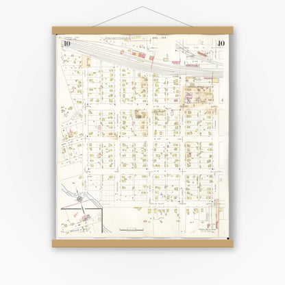 Old map wall art mockup — magnetic wood frame on white wall — Sanborn Fire Insurance Map from Carroll, Carroll County, Iowa (1948), Sheet #0010