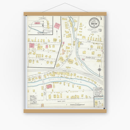Old map wall art mockup — magnetic wood frame on white wall — Sanborn Fire Insurance Map from Barton, Belmont County, Ohio (1917), Sheet #0001