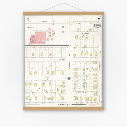 Old map wall art mockup — magnetic wood frame on white wall — Sanborn Fire Insurance Map from Creston, Union County, Iowa (1923), Sheet #0002