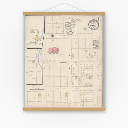 Old map wall art mockup — magnetic wood frame on white wall — Sanborn Fire Insurance Map from Cohasset, Itasca County, Minnesota (1922), Sheet #0001