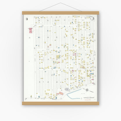 Old map wall art mockup — magnetic wood frame on white wall — Sanborn Fire Insurance Map from East Paterson, Bergen County, New Jersey (1932), Sheet #0003