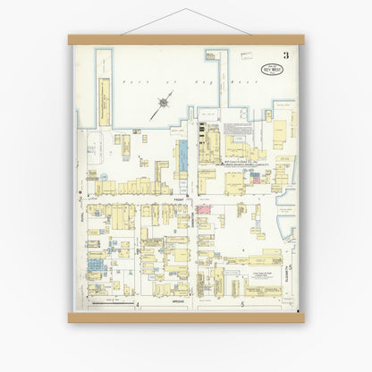 Old map wall art mockup — magnetic wood frame on white wall — Sanborn Fire Insurance Map from Key West, Monroe County, Florida (1912), Sheet #0003