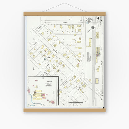 Old map wall art mockup — magnetic wood frame on white wall — Sanborn Fire Insurance Map from Elmore, Ottawa County, Ohio (1920), Sheet #0004