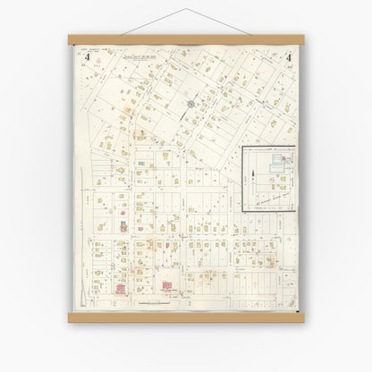 Old map wall art mockup — magnetic wood frame on white wall — Sanborn Fire Insurance Map from Lee's Summit, Jackson County, Missouri (1945), Sheet #0004