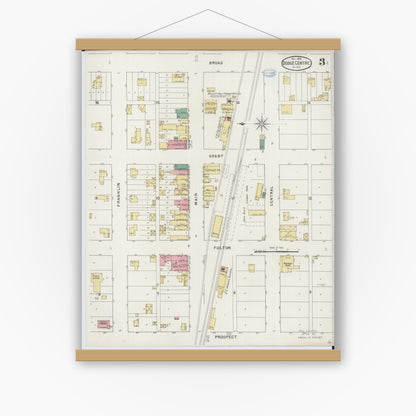 Old map wall art mockup — magnetic wood frame on white wall — Sanborn Fire Insurance Map from Dodge Center, Dodge County, Minnesota (1894), Sheet #0003