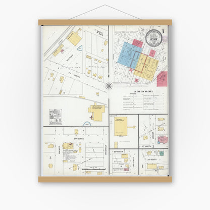 Old map wall art mockup — magnetic wood frame on white wall — Sanborn Fire Insurance Map from Neoga, Cumberland County, Illinois (1905) - Complete Map Set