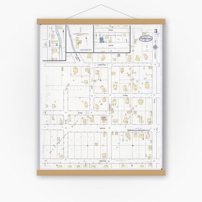 Old map wall art mockup — magnetic wood frame on white wall — Sanborn Fire Insurance Map from Frankford, Pike County, Missouri (1917), Sheet #0003