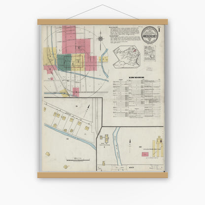 Old map wall art mockup — magnetic wood frame on white wall — Sanborn Fire Insurance Map from Nacogdoches, Nacogdoches County, Texas (1921) - Complete Map Set