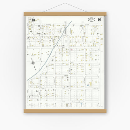 Old map wall art mockup — magnetic wood frame on white wall — Sanborn Fire Insurance Map from Del Rio, Val Verde County, Texas (1930), Sheet #0016