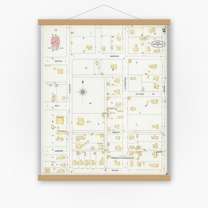 Old map wall art mockup — magnetic wood frame on white wall — Sanborn Fire Insurance Map from Gainesville, Cooke County, Texas (1902), Sheet #0002