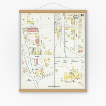 Old map wall art mockup — magnetic wood frame on white wall — Sanborn Fire Insurance Map from Tamaqua, Schuylkill County, Pennsylvania (1902), Sheet #0010