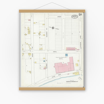 Old map wall art mockup — magnetic wood frame on white wall — Sanborn Fire Insurance Map from Garfield, Bergen County, New Jersey (1910), Sheet #0024