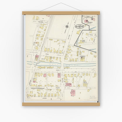 Old map wall art mockup — magnetic wood frame on white wall — Sanborn Fire Insurance Map from Newcomerstown, Tuscarawas County, Ohio (1915), Sheet #0003