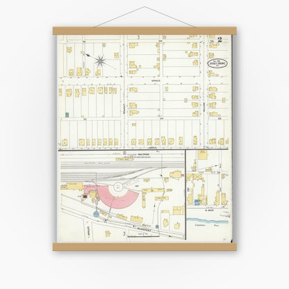 Old map wall art mockup — magnetic wood frame on white wall — Sanborn Fire Insurance Map from Jersey Shore, Lycoming County, Pennsylvania (1906), Sheet #0002