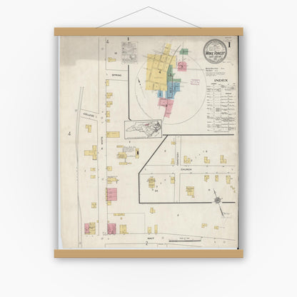 Old map wall art mockup — magnetic wood frame on white wall — Sanborn Fire Insurance Map from Wake Forest, Wake County, North Carolina (1915) - Complete Map Set