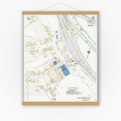 Old map wall art mockup — magnetic wood frame on white wall — Sanborn Fire Insurance Map from Crockett, Contra Costa County, California (1924), Sheet #0011