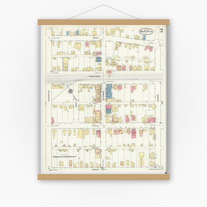 Old map wall art mockup — magnetic wood frame on white wall — Sanborn Fire Insurance Map from Mount Union, Huntingdon County, Pennsylvania (1911), Sheet #0002