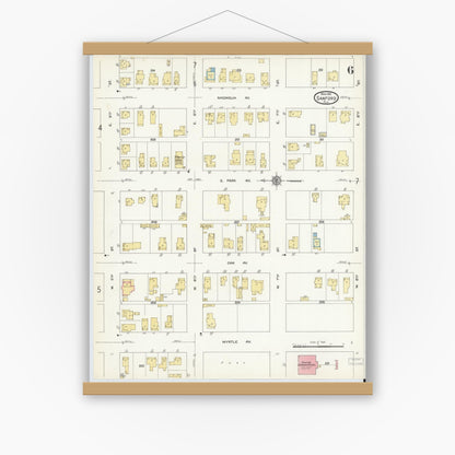 Old map wall art mockup — magnetic wood frame on white wall — Sanborn Fire Insurance Map from Sanford, Seminole County, Florida (1912), Sheet #0006