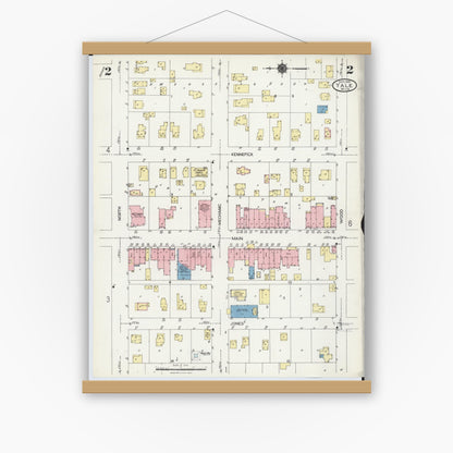 Old map wall art mockup — magnetic wood frame on white wall — Sanborn Fire Insurance Map from Yale, Saint Clair County, Michigan (1924), Sheet #0002