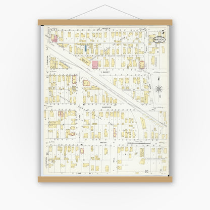 Old map wall art mockup — magnetic wood frame on white wall — Sanborn Fire Insurance Map from Hancock, Houghton County, Michigan (1907), Sheet #0005