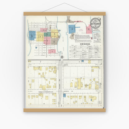 Old map wall art mockup — magnetic wood frame on white wall — Sanborn Fire Insurance Map from West Palm Beach, Dade County, Florida (1912), Sheet #0001