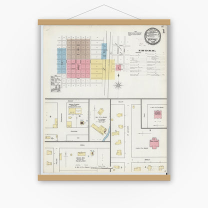 Old map wall art mockup — magnetic wood frame on white wall — Sanborn Fire Insurance Map from McKinney, Collin County, Texas (1892) - Complete Map Set