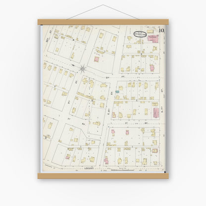 Old map wall art mockup — magnetic wood frame on white wall — Sanborn Fire Insurance Map from Sterling, Whiteside County, Illinois (1891), Sheet #0010