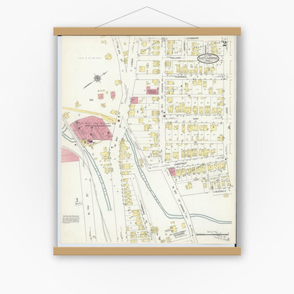 Old map wall art mockup — magnetic wood frame on white wall — Sanborn Fire Insurance Map from East Liverpool, Columbiana County, Ohio (1913), Sheet #0002