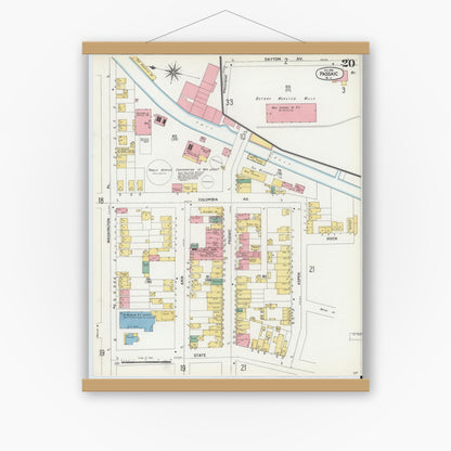 Old map wall art mockup — magnetic wood frame on white wall — Sanborn Fire Insurance Map from Passaic, Passaic County, New Jersey (1903), Sheet #0020