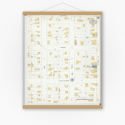 Old map wall art mockup — magnetic wood frame on white wall — Sanborn Fire Insurance Map from Big Rapids, Mecosta County, Michigan (1908), Sheet #0004