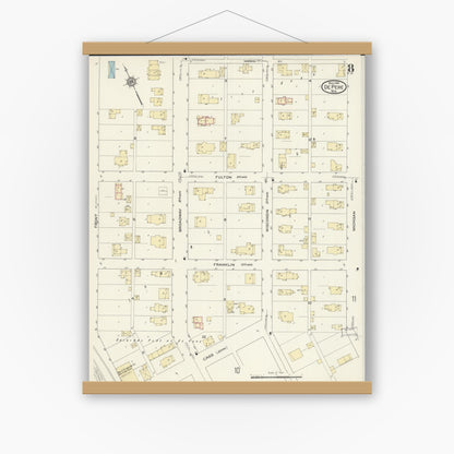 Old map wall art mockup — magnetic wood frame on white wall — Sanborn Fire Insurance Map from De Pere, Brown County, Wisconsin (1914), Sheet #0008