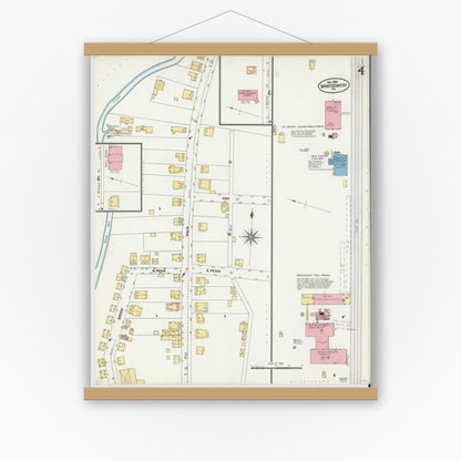 Old map wall art mockup — magnetic wood frame on white wall — Sanborn Fire Insurance Map from Montgomery, Lycoming County, Pennsylvania (1906), Sheet #0004