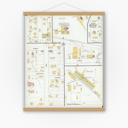 Old map wall art mockup — magnetic wood frame on white wall — Sanborn Fire Insurance Map from Brillion, Calumet County, Wisconsin (1900), Sheet #0002