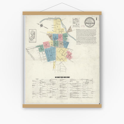 Old map wall art mockup — magnetic wood frame on white wall — Sanborn Fire Insurance Map from Haddonfield, Camden County, New Jersey (1914) - Complete Map Set