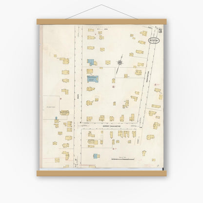 Old map wall art mockup — magnetic wood frame on white wall — Sanborn Fire Insurance Map from Newport, Herkimer County, New York (1938), Sheet #0003