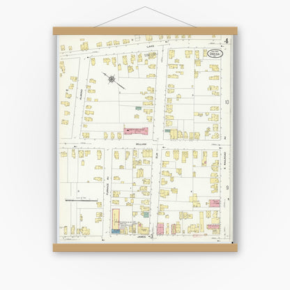 Old map wall art mockup — magnetic wood frame on white wall — Sanborn Fire Insurance Map from Oneida, Madison County, New York (1909), Sheet #0004