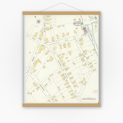 Old map wall art mockup — magnetic wood frame on white wall — Sanborn Fire Insurance Map from Hackettstown, Warren County, New Jersey (1909), Sheet #0007