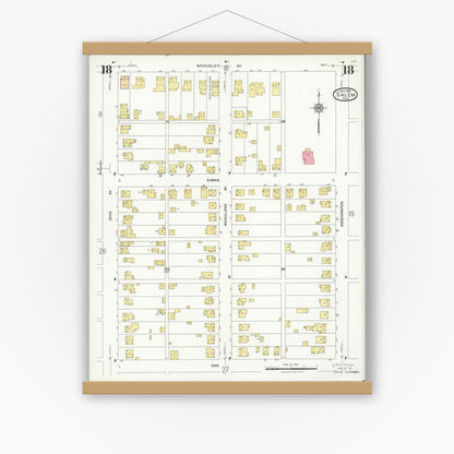 Old map wall art mockup — magnetic wood frame on white wall — Sanborn Fire Insurance Map from Salem, Columbiana County, Ohio (1926), Sheet #0018