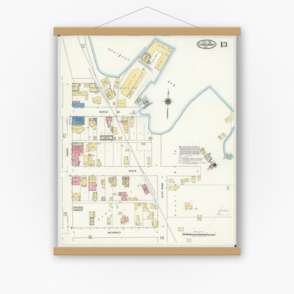 Old map wall art mockup — magnetic wood frame on white wall — Sanborn Fire Insurance Map from Sturgeon Bay, Door County, Wisconsin (1919), Sheet #0013