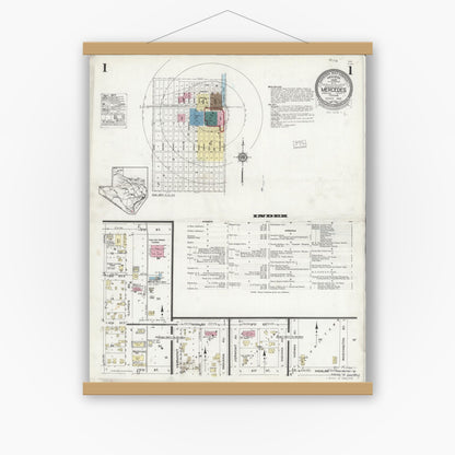 Old map wall art mockup — magnetic wood frame on white wall — Sanborn Fire Insurance Map from Mercedes, Hidalgo County, Texas (1925) - Complete Map Set