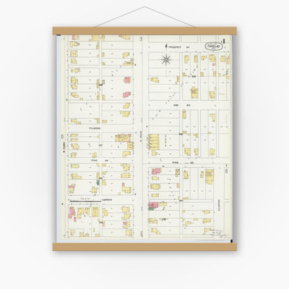 Old map wall art mockup — magnetic wood frame on white wall — Sanborn Fire Insurance Map from Findlay, Hancock County, Ohio (1901), Sheet #0004