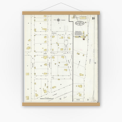 Old map wall art mockup — magnetic wood frame on white wall — Sanborn Fire Insurance Map from Van Alstyne, Grayson County, Texas (1914), Sheet #0010