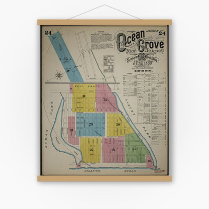 Old map wall art mockup — magnetic wood frame on white wall — Sanborn Fire Insurance Map from New Jersey Coast, New Jersey Coast, New Jersey (1890), Sheet #0024
