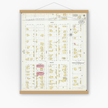 Old map wall art mockup — magnetic wood frame on white wall — Sanborn Fire Insurance Map from Amboy, Lee County, Illinois (1902), Sheet #0004