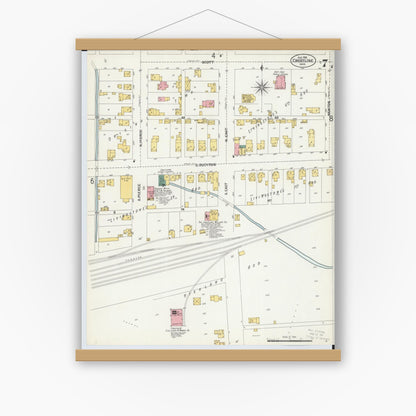 Old map wall art mockup — magnetic wood frame on white wall — Sanborn Fire Insurance Map from Crestline, Crawford County, Ohio (1901), Sheet #0007