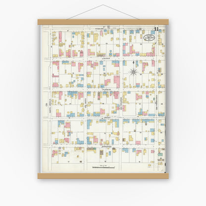 Old map wall art mockup — magnetic wood frame on white wall — Sanborn Fire Insurance Map from Laredo, Webb County, Texas (1905), Sheet #0011