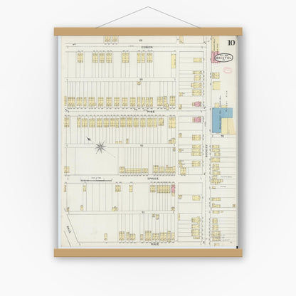 Old map wall art mockup — magnetic wood frame on white wall — Sanborn Fire Insurance Map from Bristol, Bucks County, Pennsylvania (1894), Sheet #0010