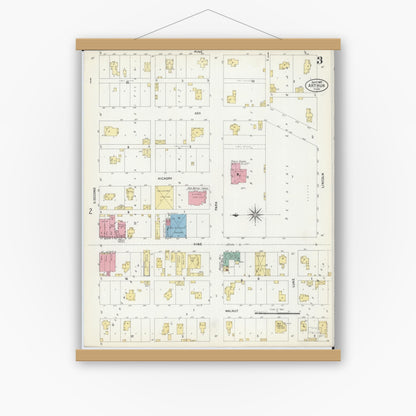 Old map wall art mockup — magnetic wood frame on white wall — Sanborn Fire Insurance Map from Arthur, Moultrie And Douglas Counties, Illinois (1907), Sheet #0003